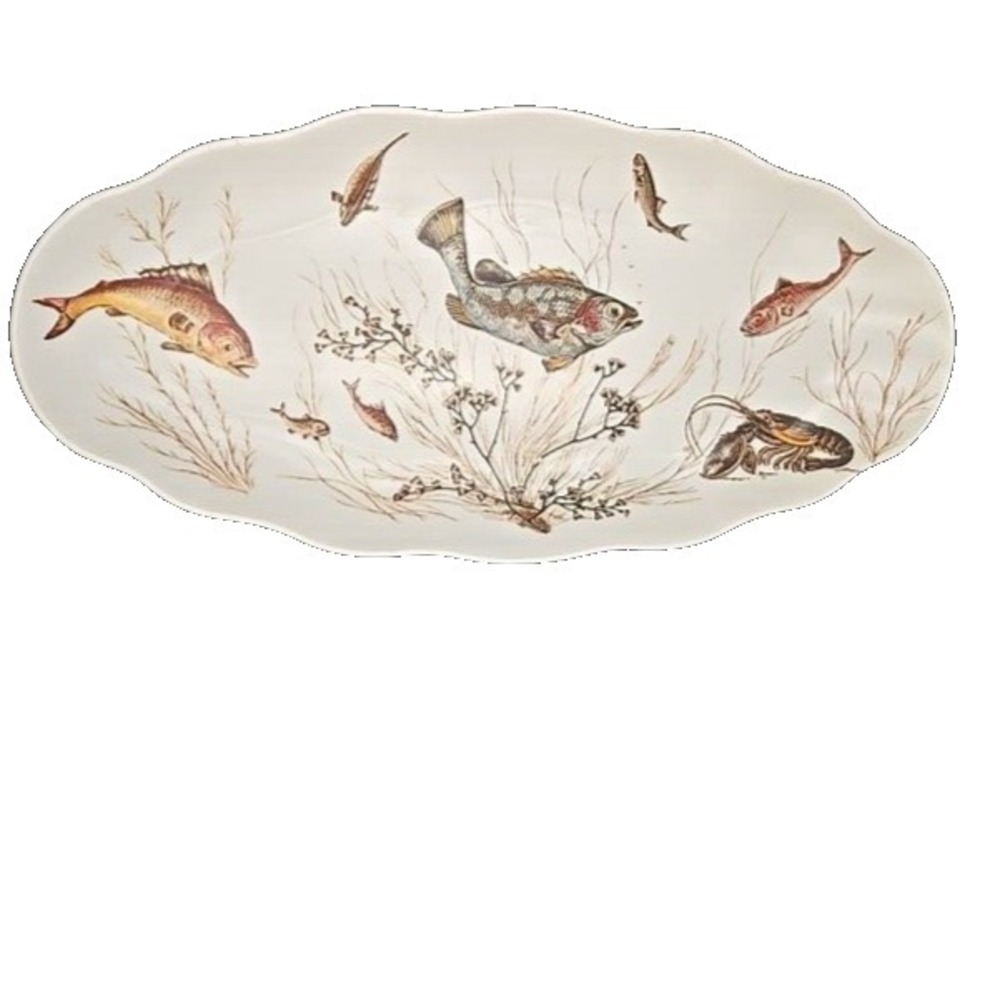 Fish Platter Montage of the Lake River Trout Crawfish Bass Waverly Melamine